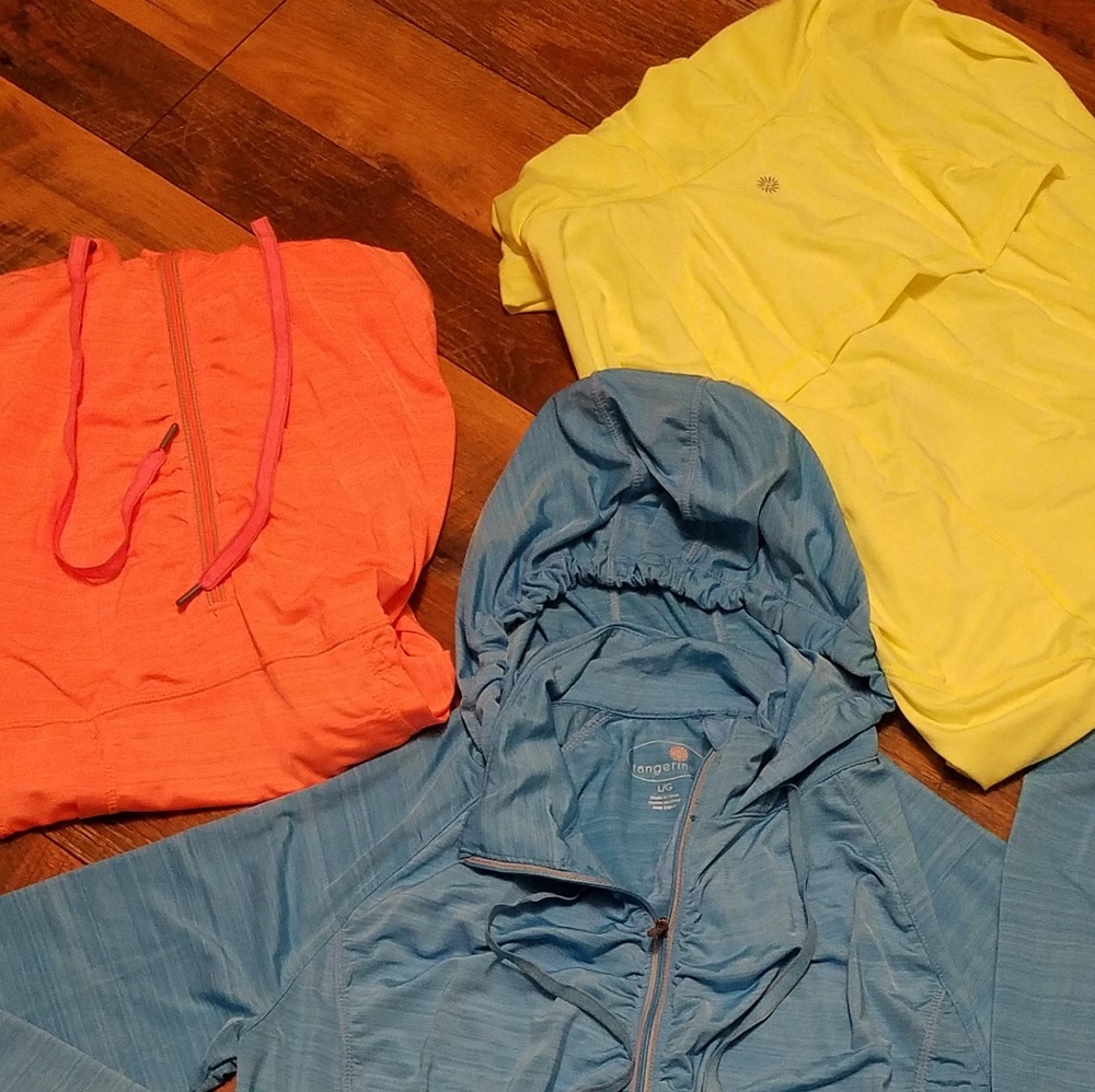 NWOT-Stretchy hooded shirts $10 each.ORANGE SOLD
